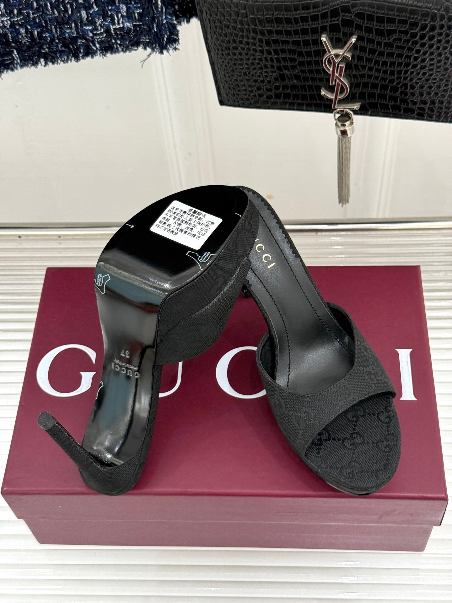 GG 26s Sorbetto Slide Sandal 12cm Black Canvas 991742