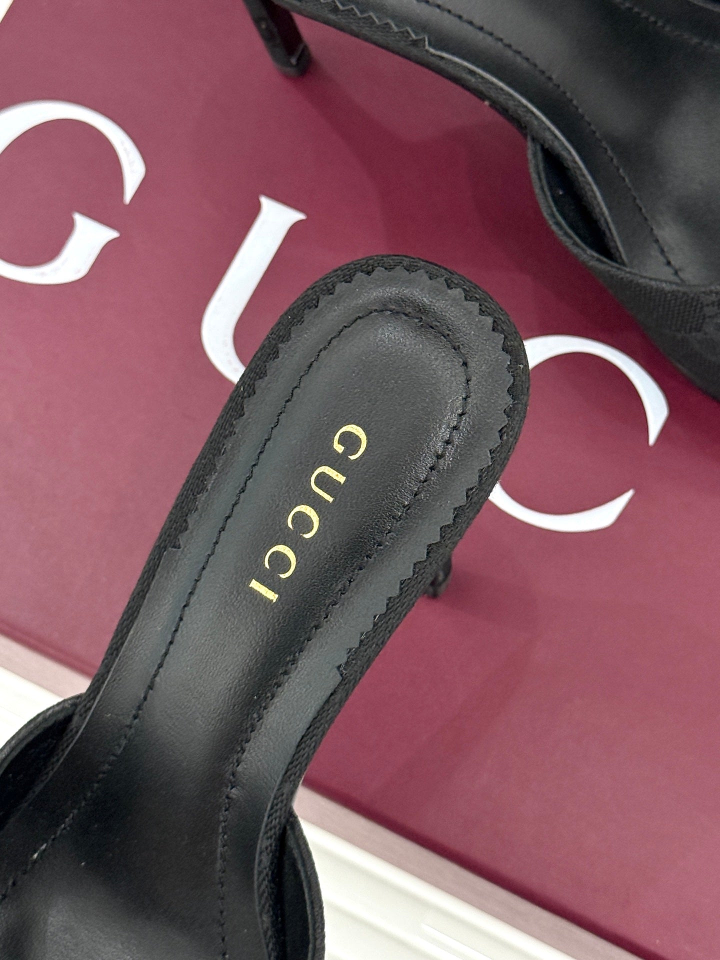 GG 26s Sorbetto Slide Sandal 12cm Black Canvas 991742