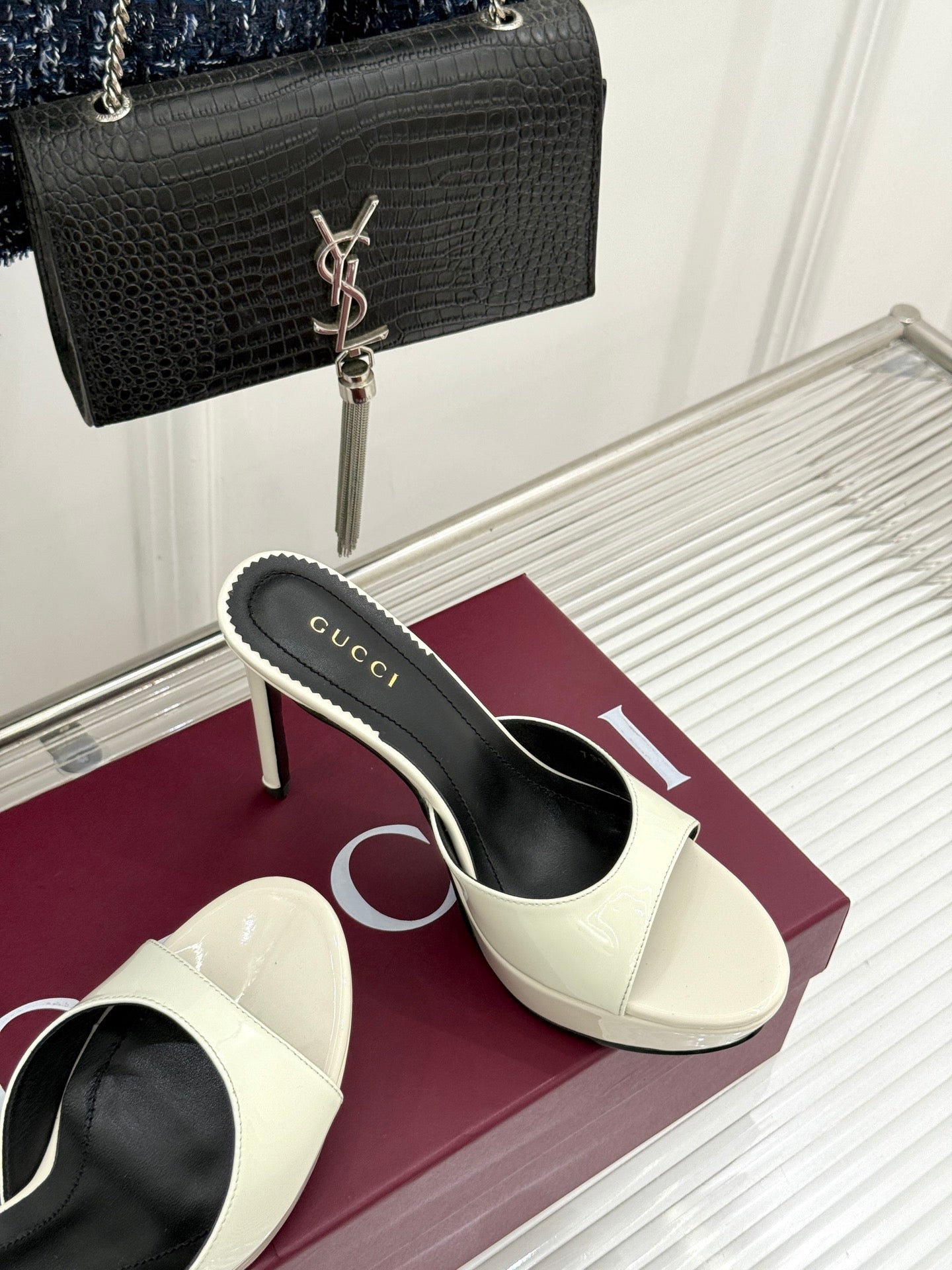 GG 26s Sorbetto Slide Sandal 12cm White Sheepskin 991743