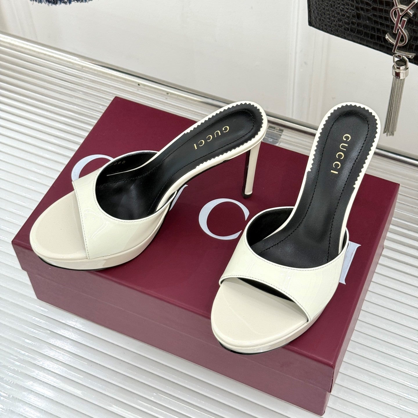 GG 26s Sorbetto Slide Sandal 12cm White Sheepskin 991743