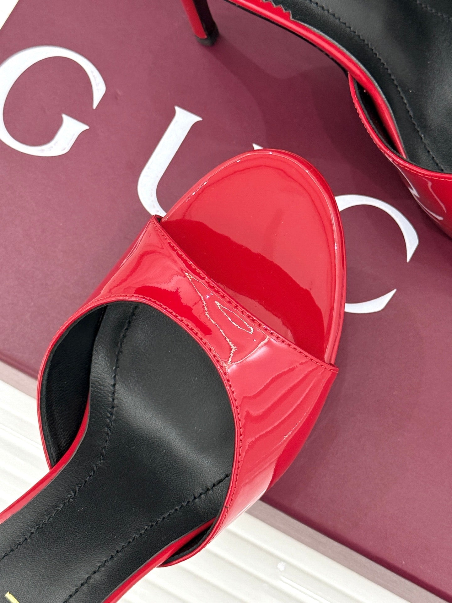 GG 26s Sorbetto Slide Sandal 12cm Red Sheepskin 991745
