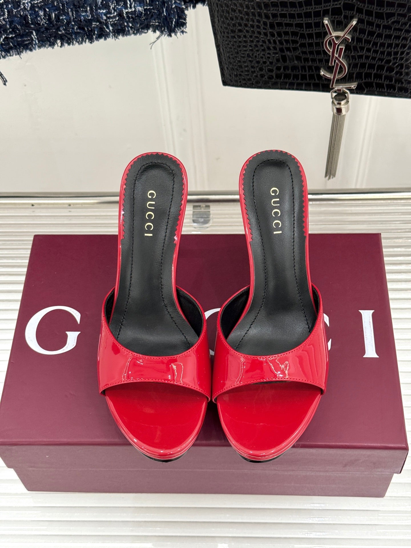 GG 26s Sorbetto Slide Sandal 12cm Red Sheepskin 991745
