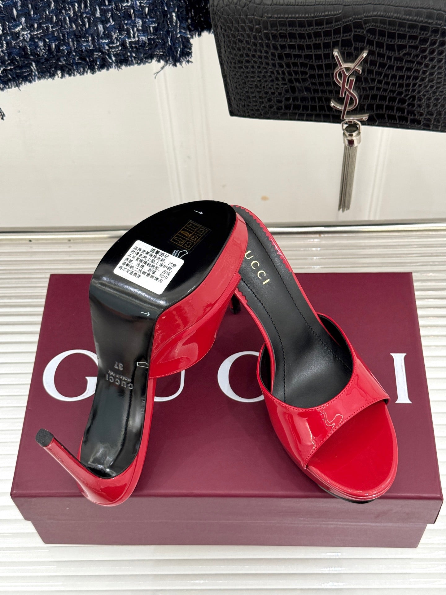 GG 26s Sorbetto Slide Sandal 12cm Red Sheepskin 991745