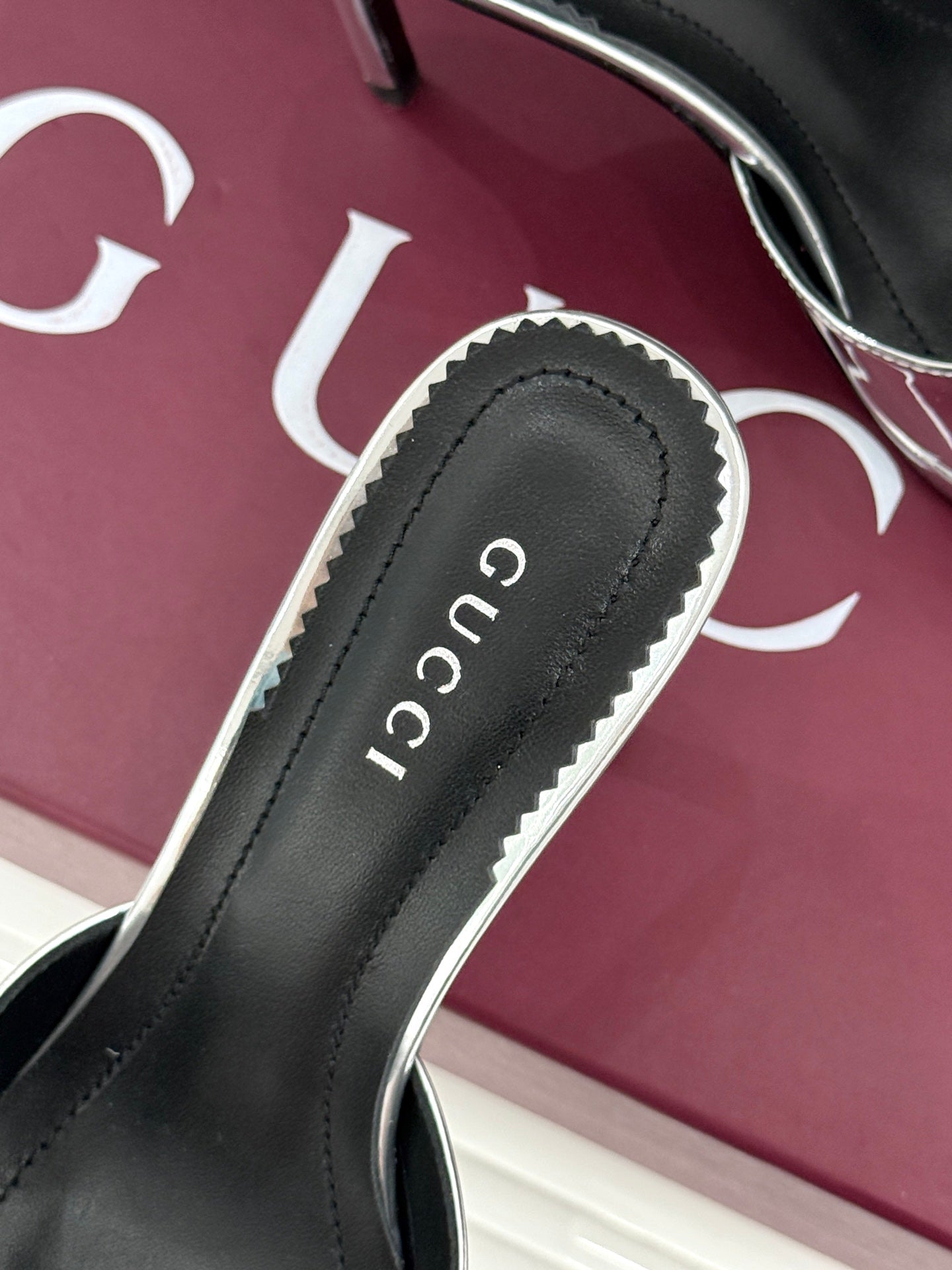 GG 26s Sorbetto Slide Sandal 12cm Sliver Sheepskin 991746