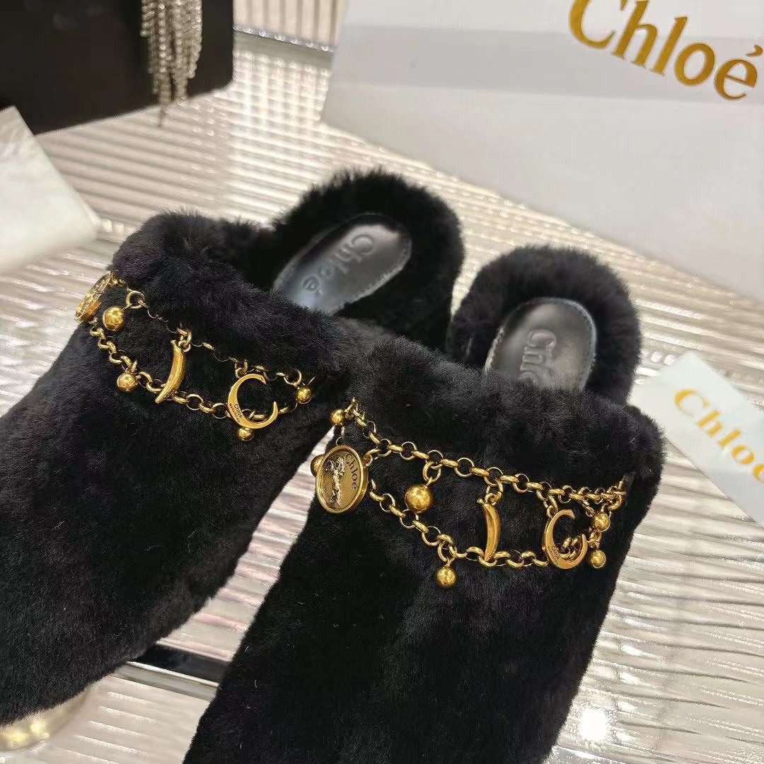 Chloé 26S High-Heeled Mules in Black Wool