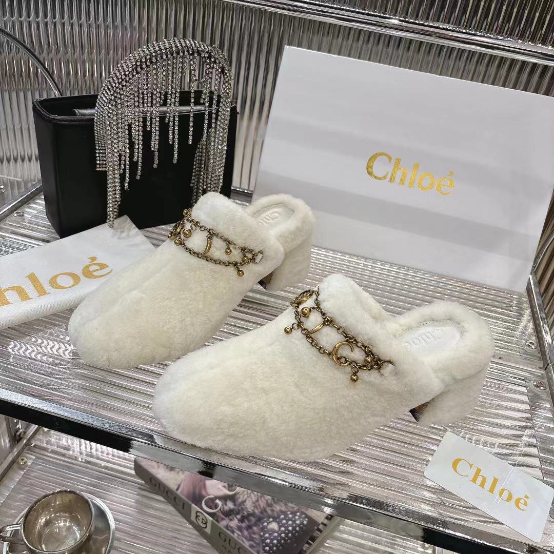 Chloé 26S High-Heeled Mules in Cream White Wool