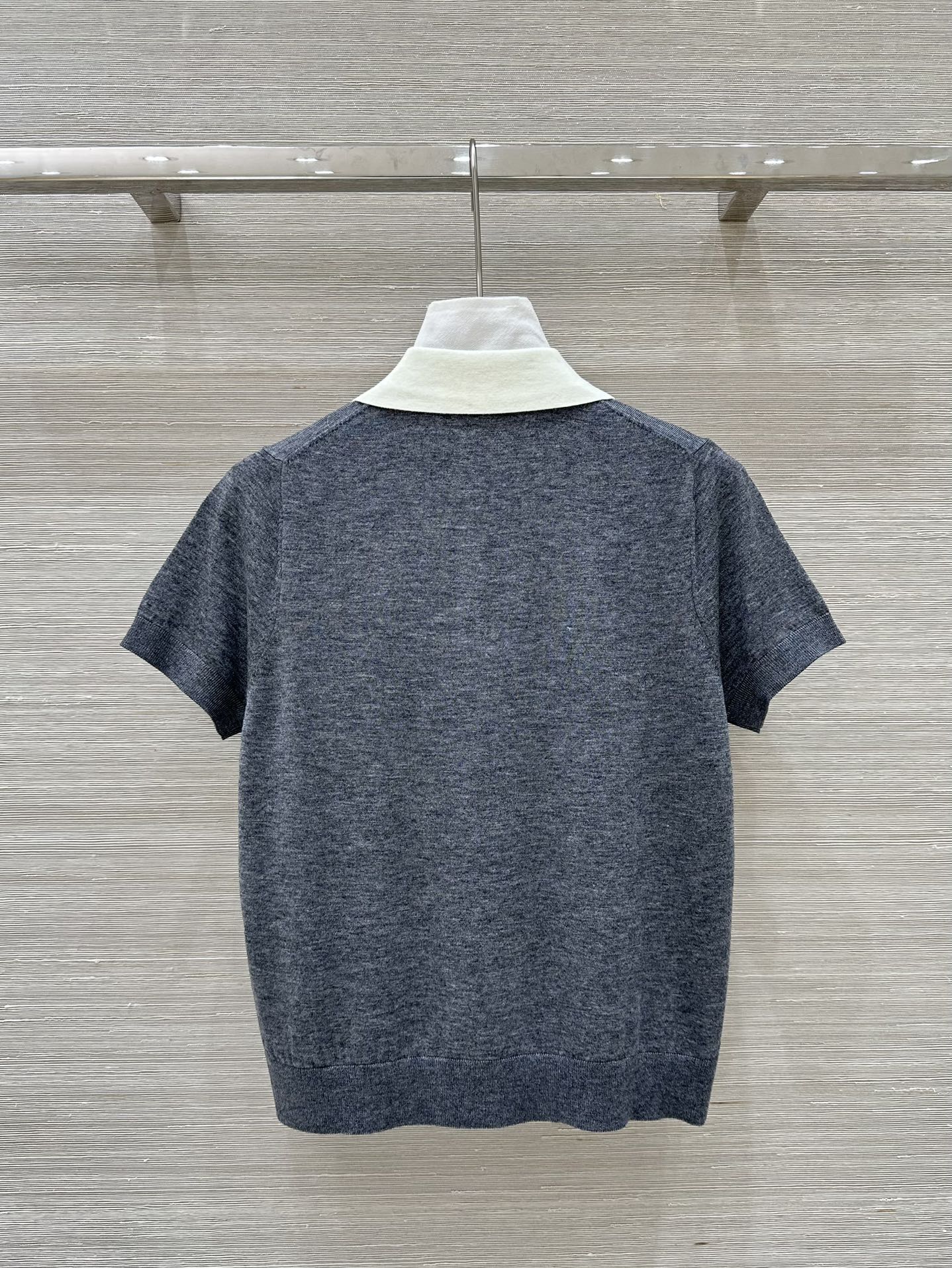 Miu Miu 25 Polo Collar Short-sleeve Knitted Top Gray Wool