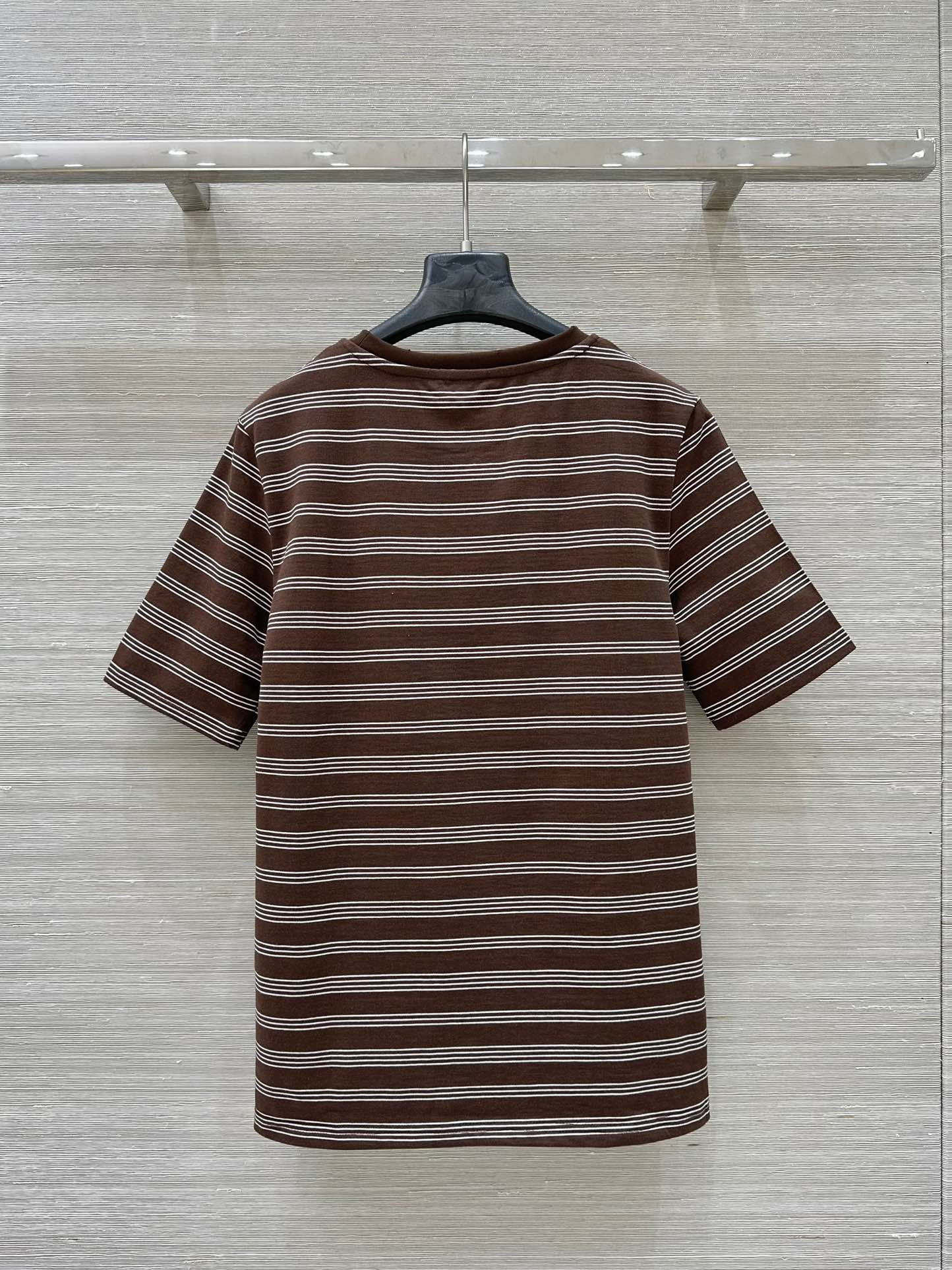 Miu Miu 25 Striped Round Neck Short-sleeved T-shirt Brown Cotton