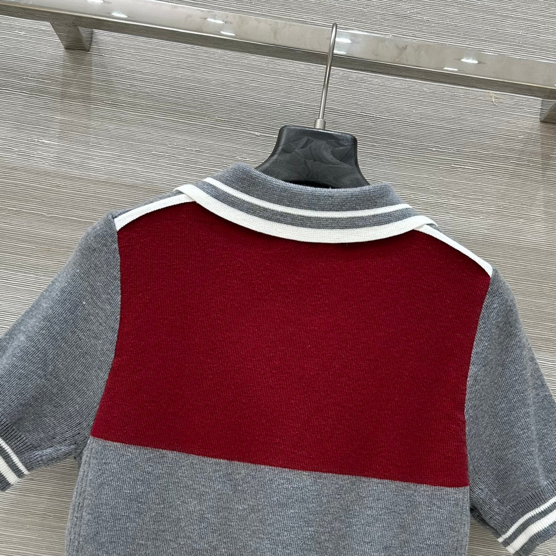 Miu Miu 25 Polo Collar Short-sleeved Top Gray red Tencel