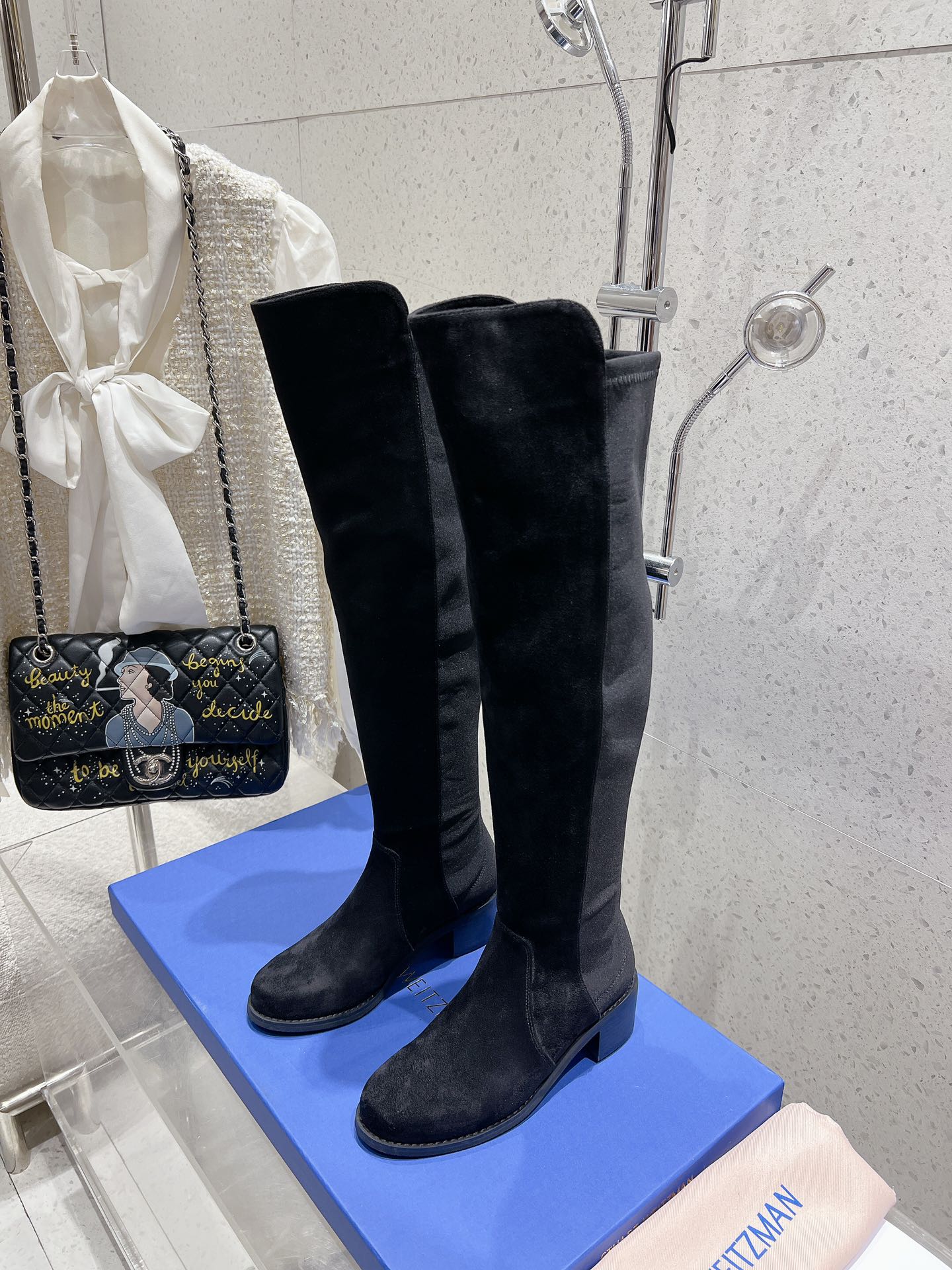 SW Soho Knee-High Boot Black Suede & Nucbuck Leather 554355