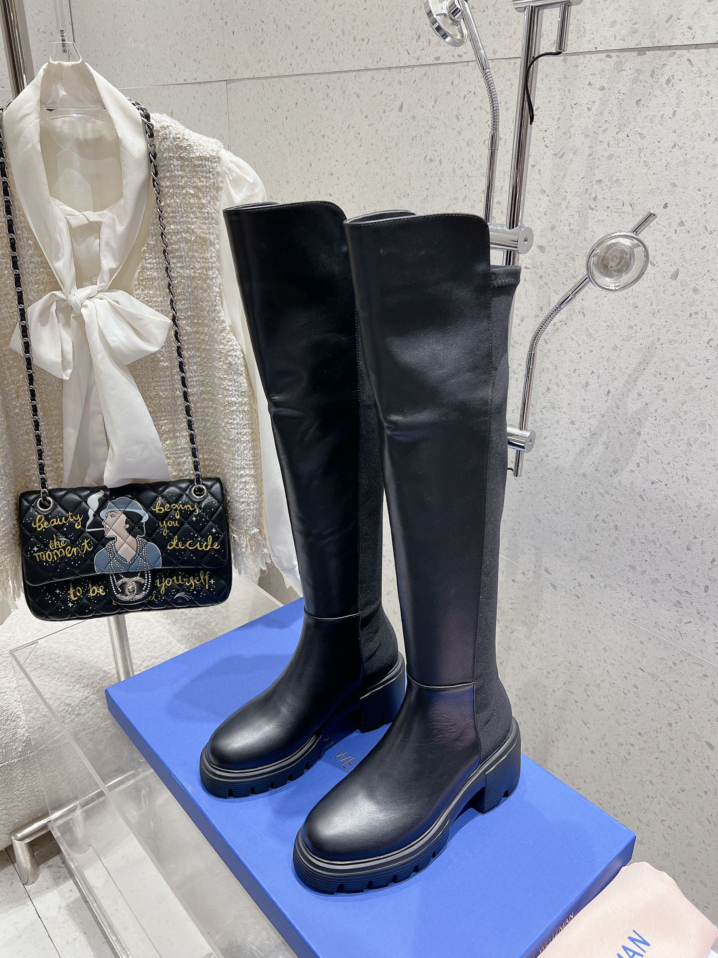 SW Soho Knee-High Boot Black Cowhide & Nucbuck Leather 554356