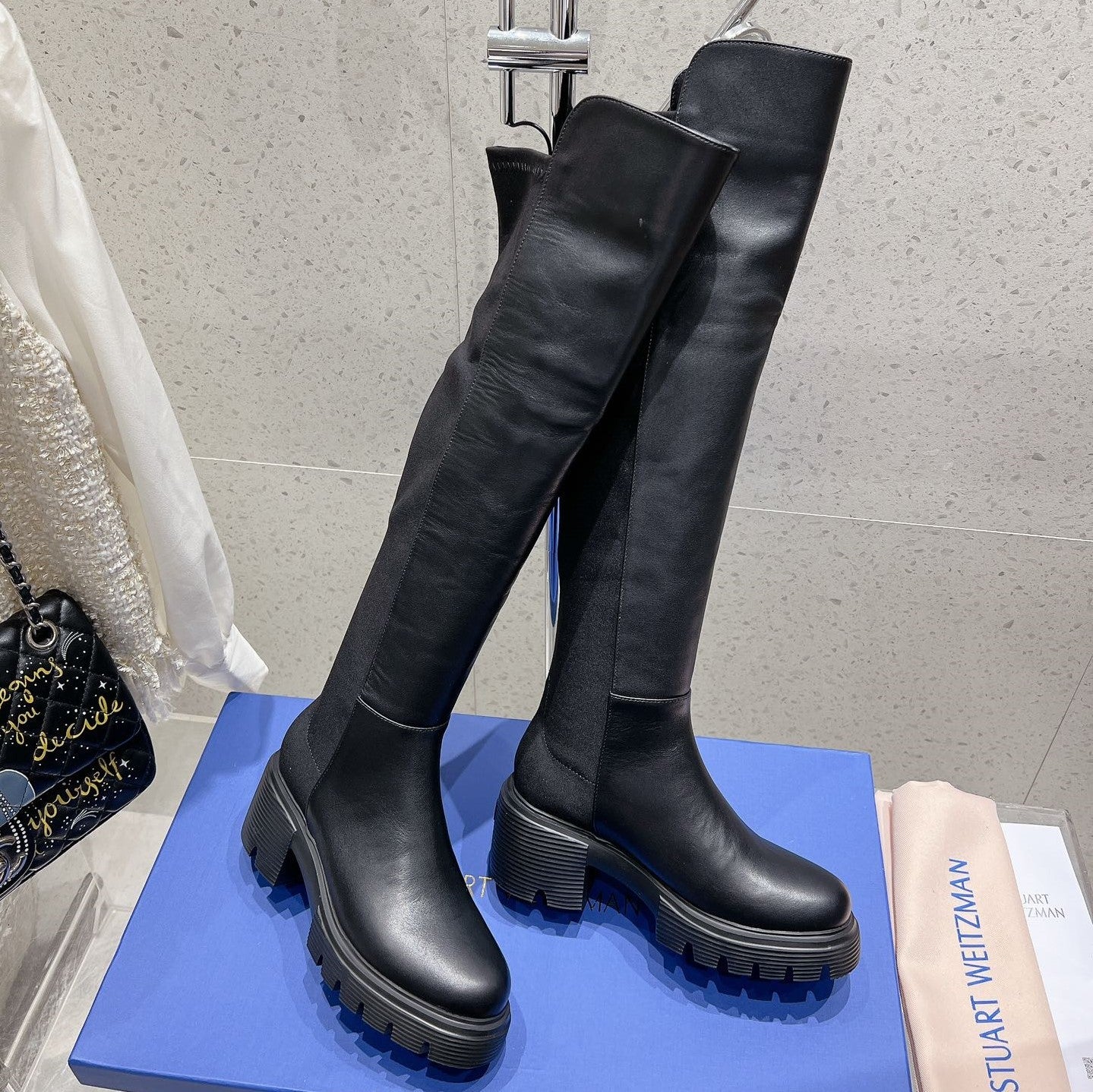 SW Soho Knee-High Boot Black Cowhide & Nucbuck Leather 554356