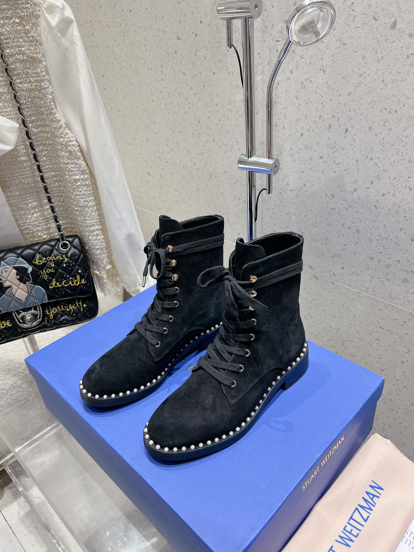 SW Mckenzee Boot with Pearl Chain Black Suede 554360