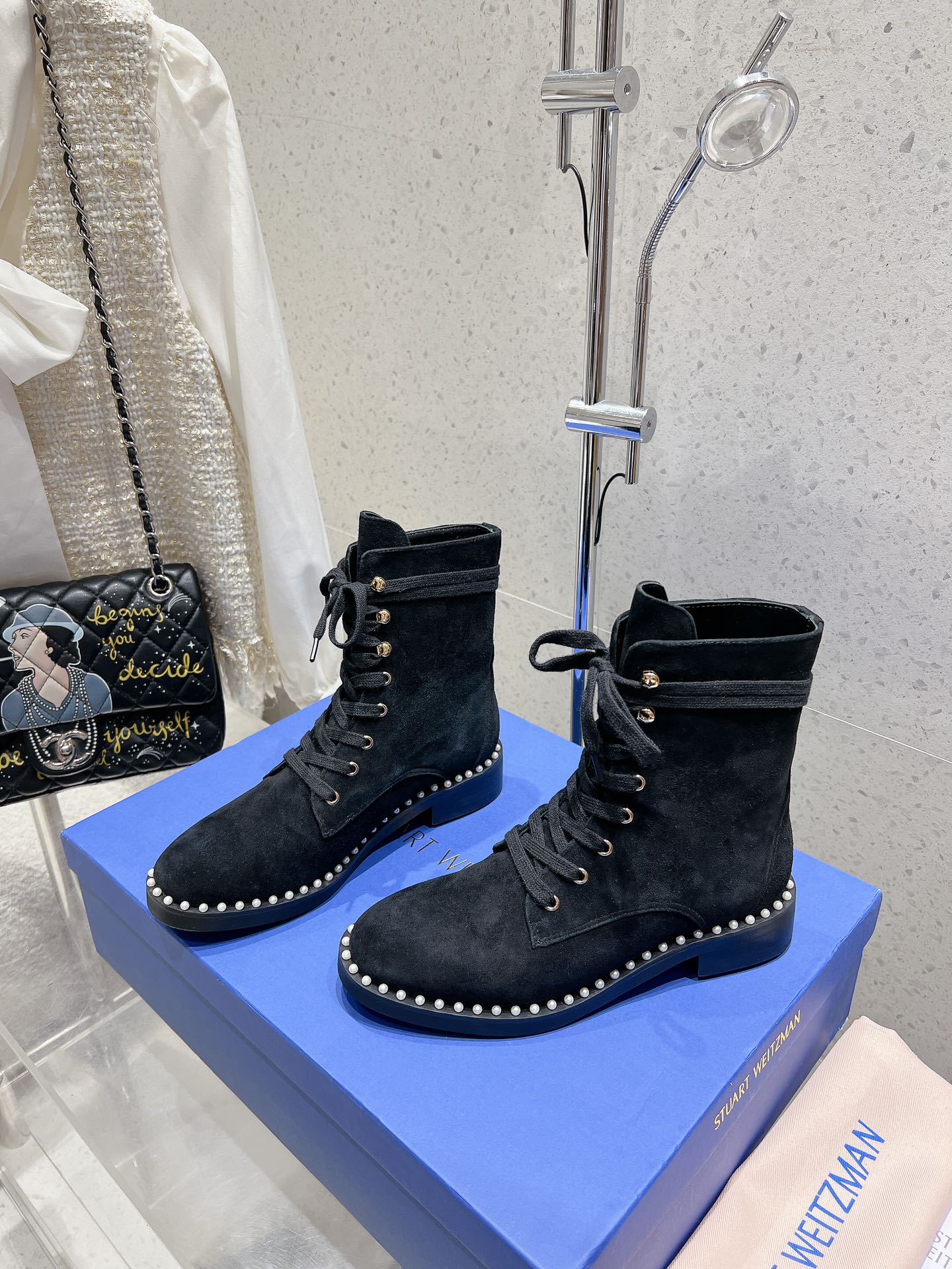 SW Mckenzee Boot with Pearl Chain Black Suede 554360