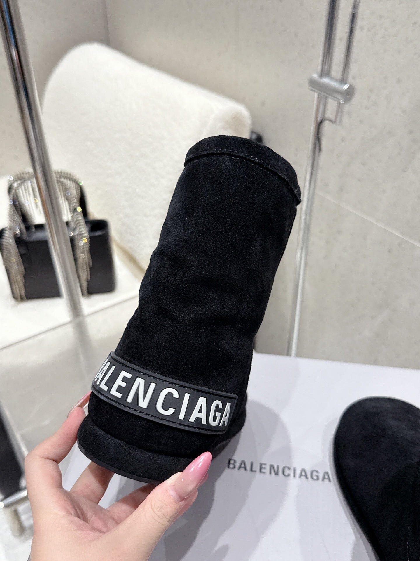 Balenciaga Alaska Soft Booties Black Suede Shearing 554395