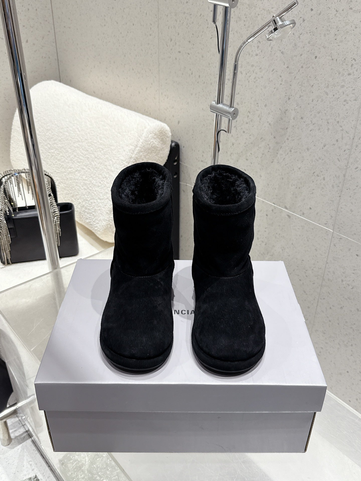 Balenciaga Alaska Soft Booties Black Suede Shearing 554395