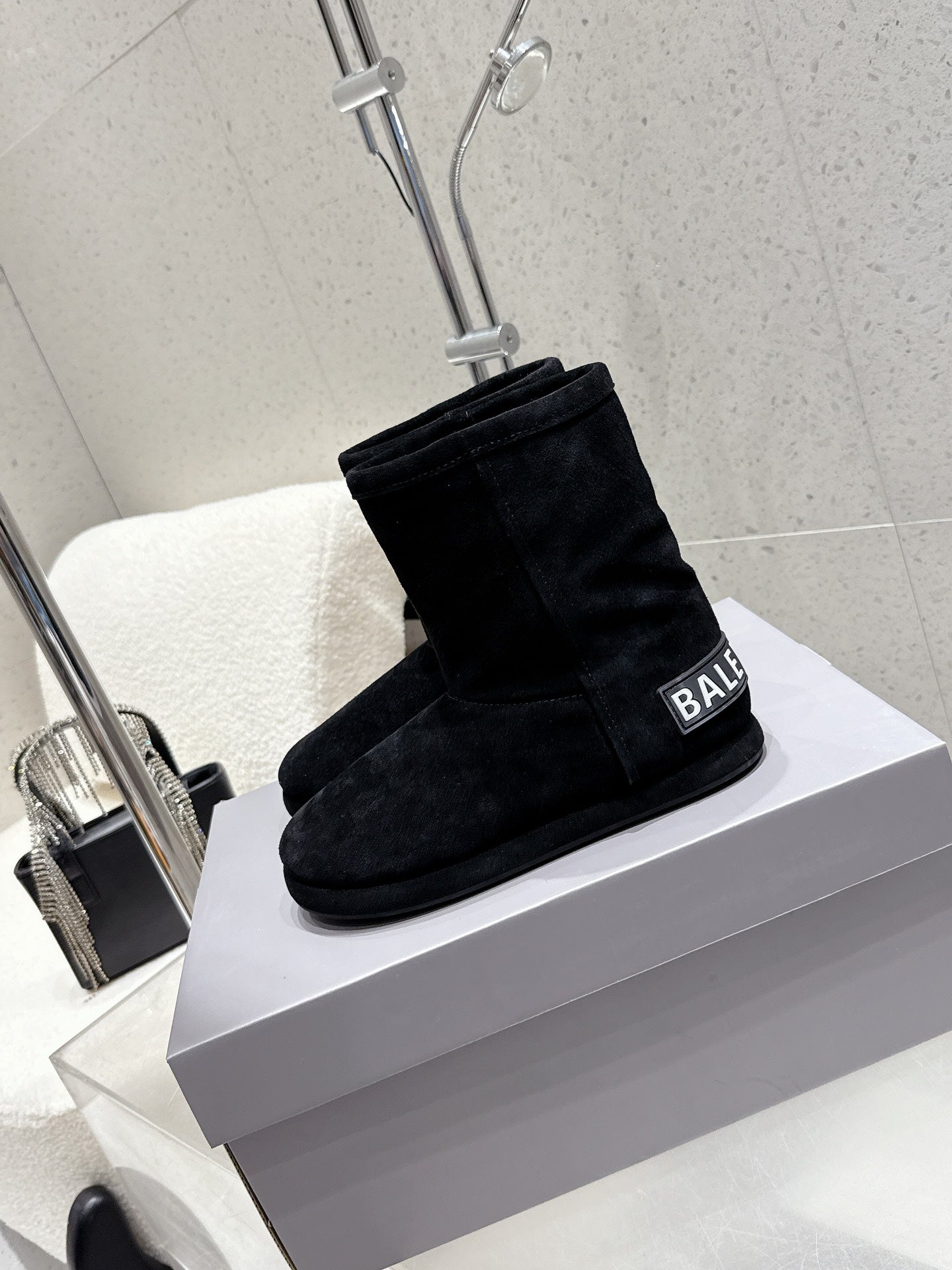 Balenciaga Alaska Soft Booties Black Suede Shearing 554395