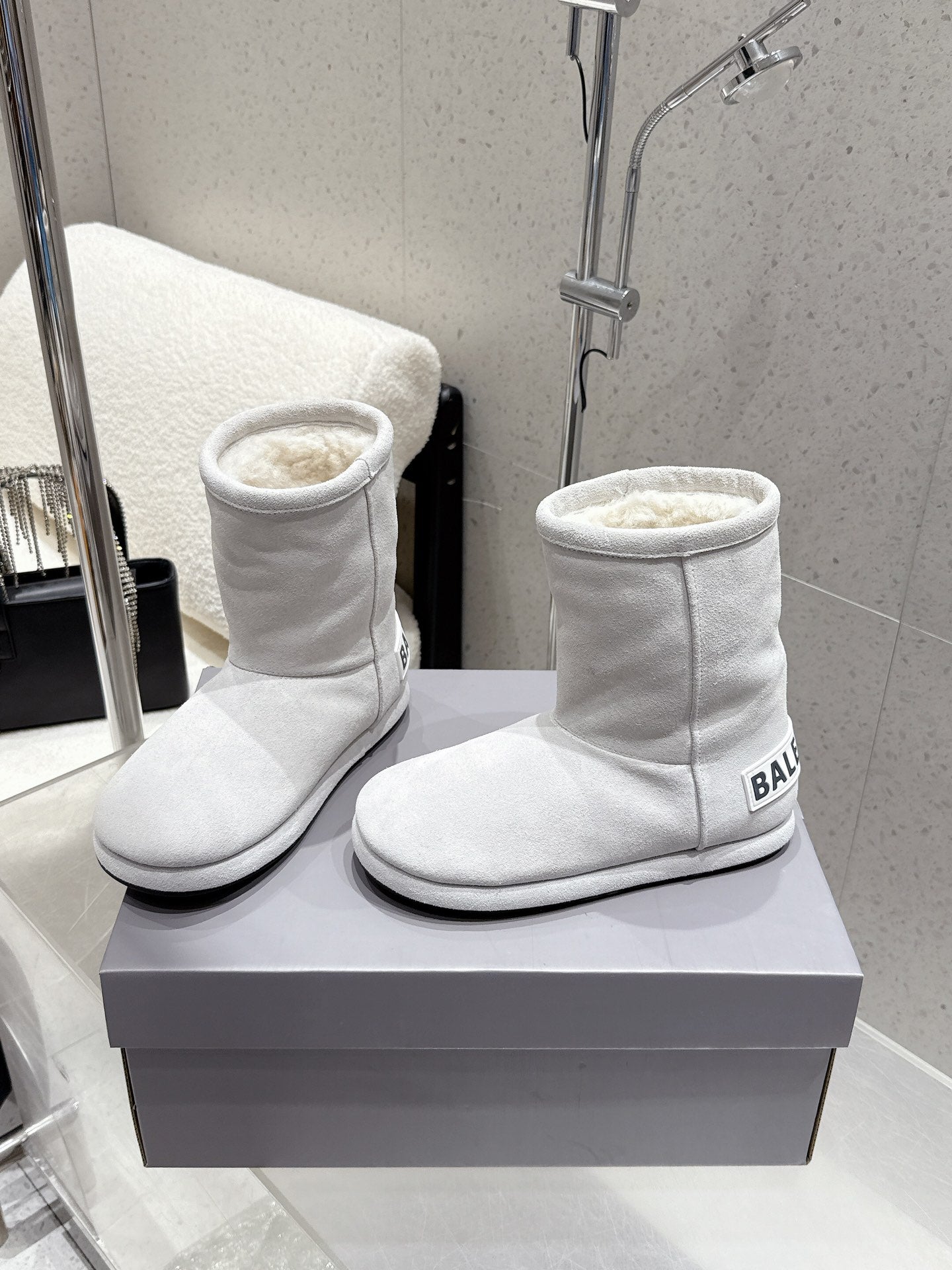 Balenciaga Alaska Soft Booties Pale Gray Suede Shearing 554396