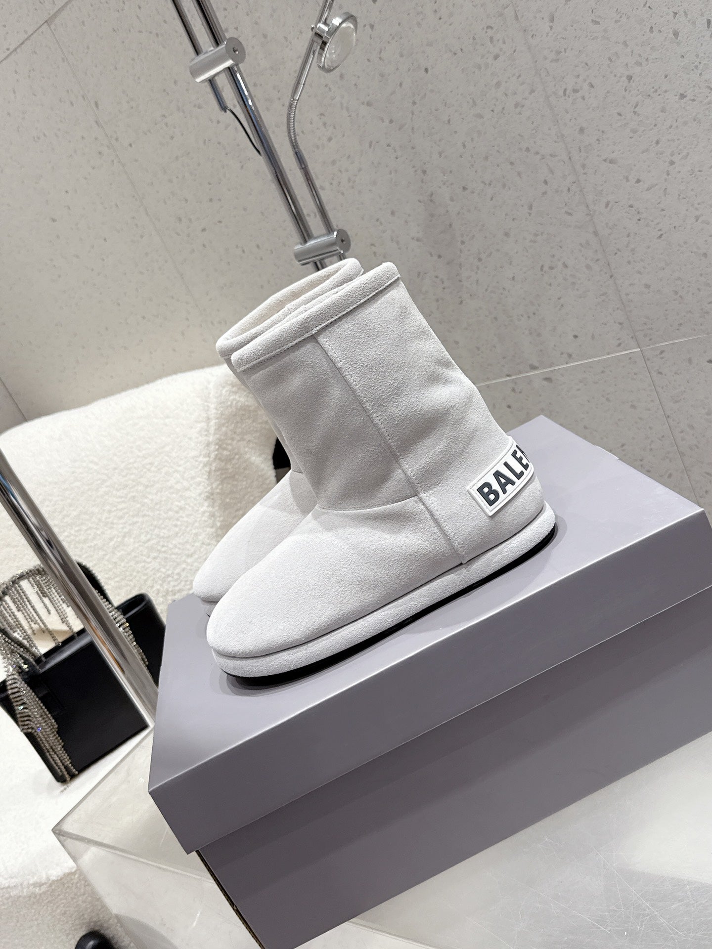 Balenciaga Alaska Soft Booties Pale Gray Suede Shearing 554396