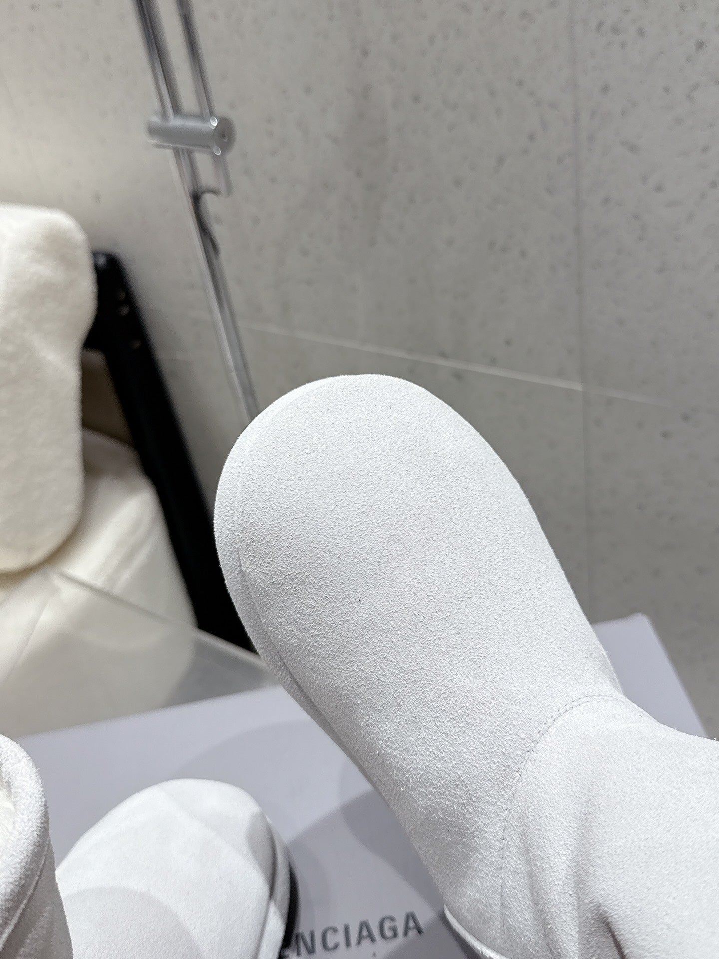 Balenciaga Alaska Soft Booties Pale Gray Suede Shearing 554396