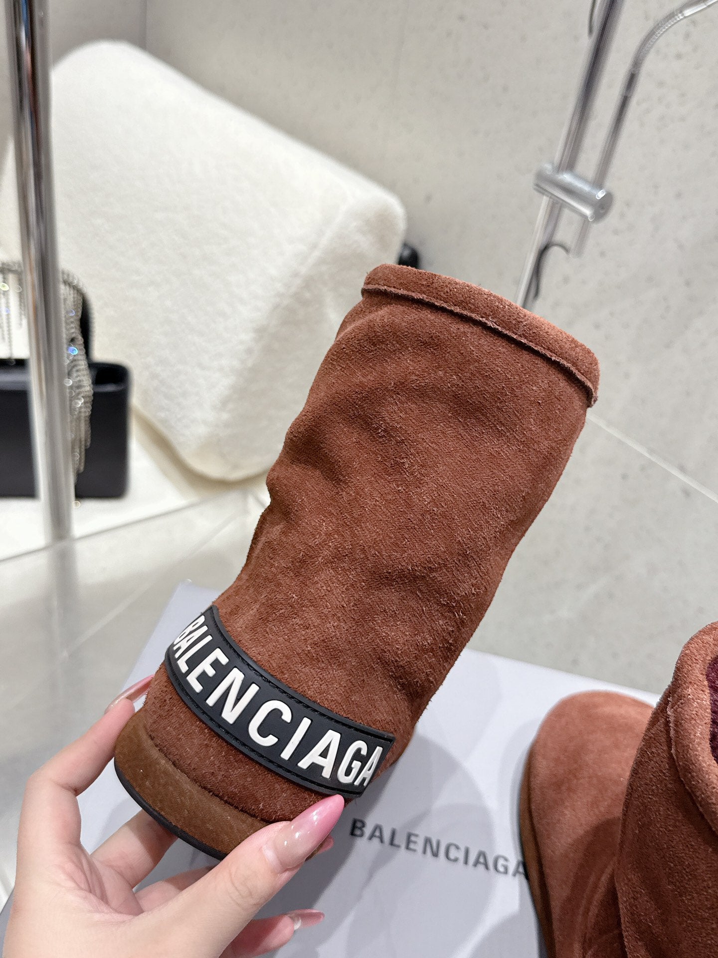 Balenciaga Alaska Soft Booties Red Brown Suede Shearing 554397