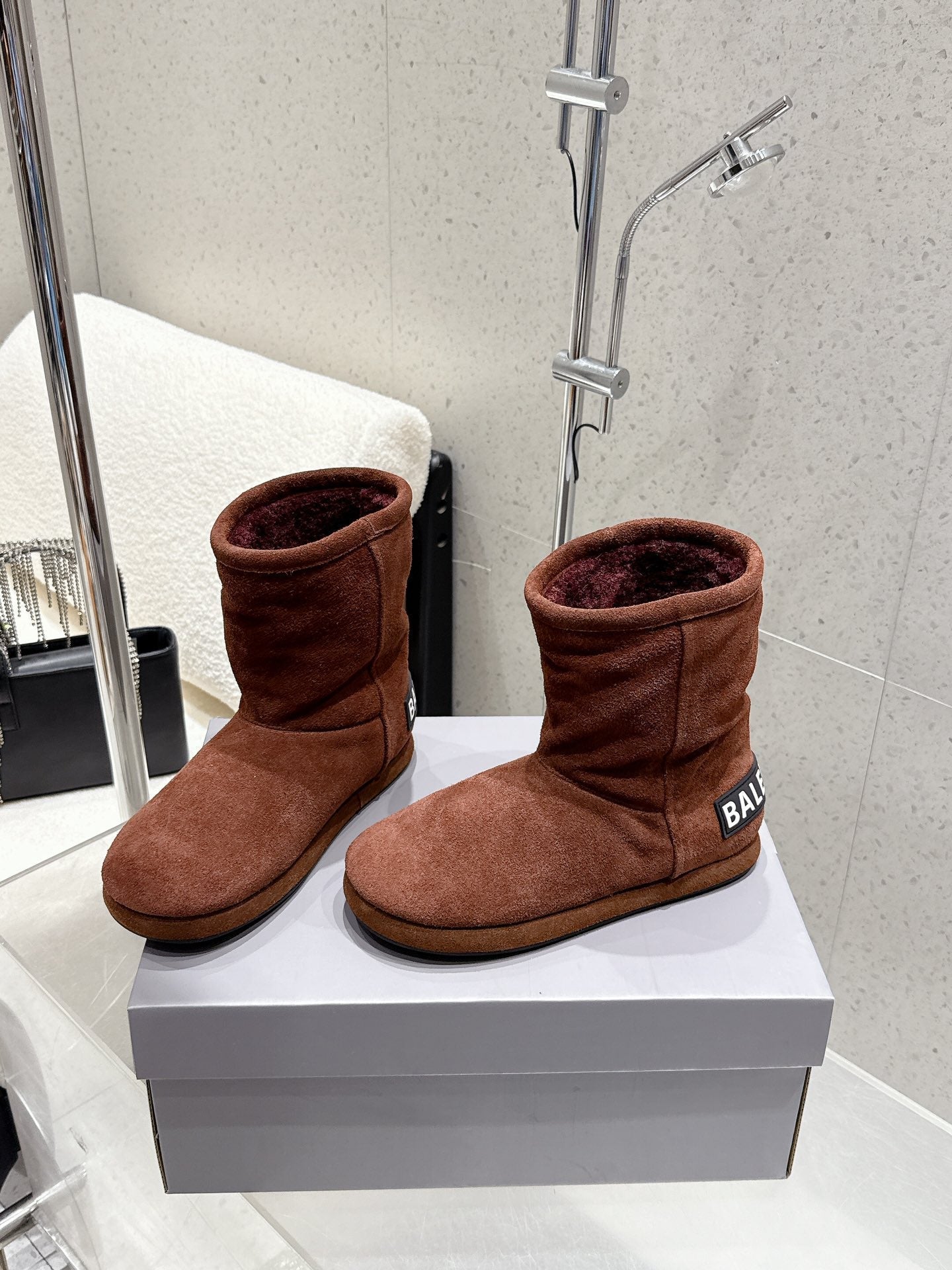 Balenciaga Alaska Soft Booties Red Brown Suede Shearing 554397
