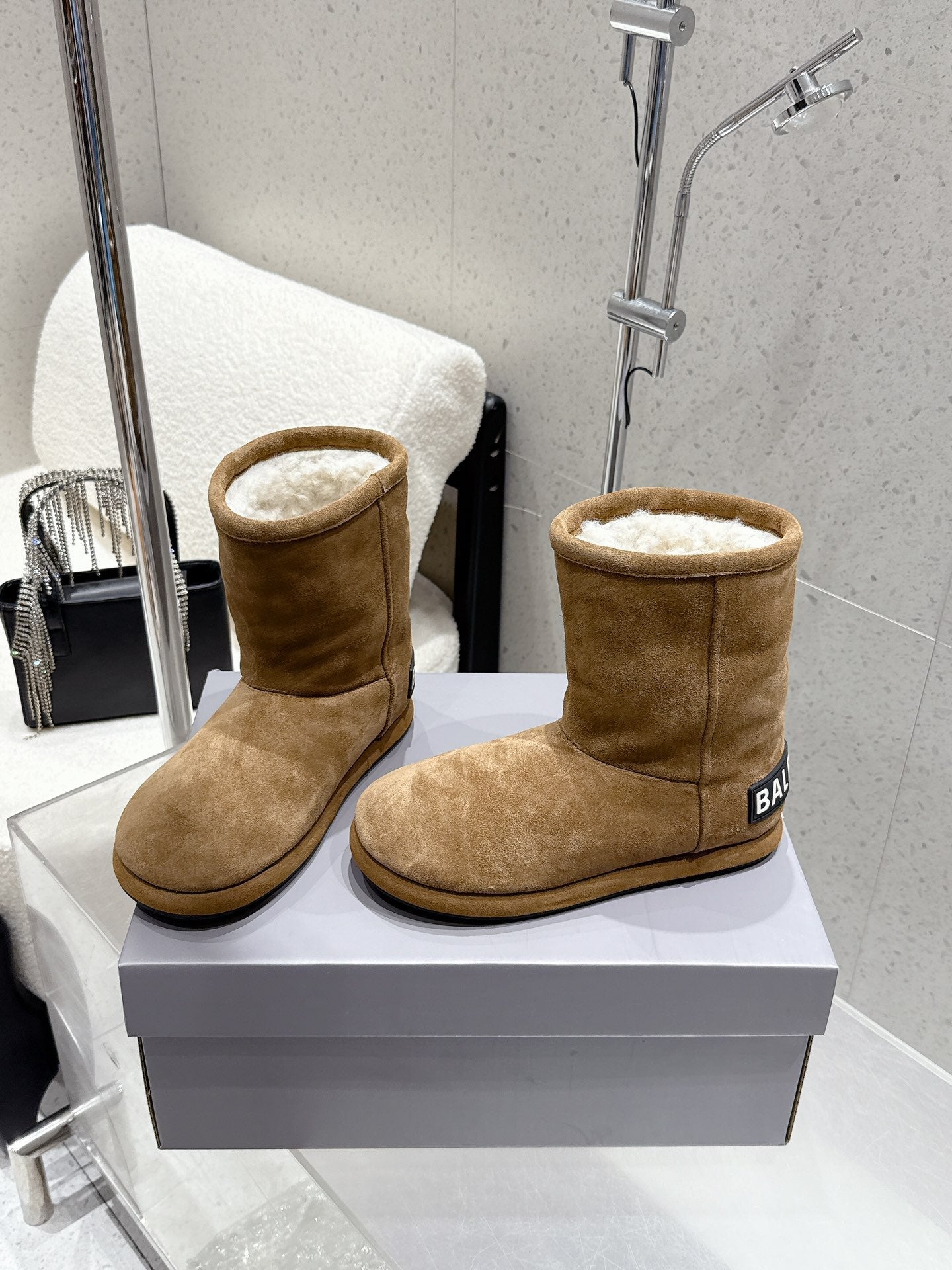 Balenciaga Alaska Soft Booties Brown Suede Shearing 554398