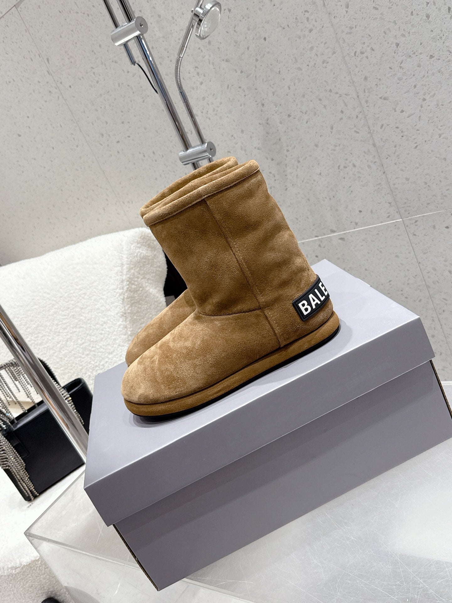 Balenciaga Alaska Soft Booties Brown Suede Shearing 554398