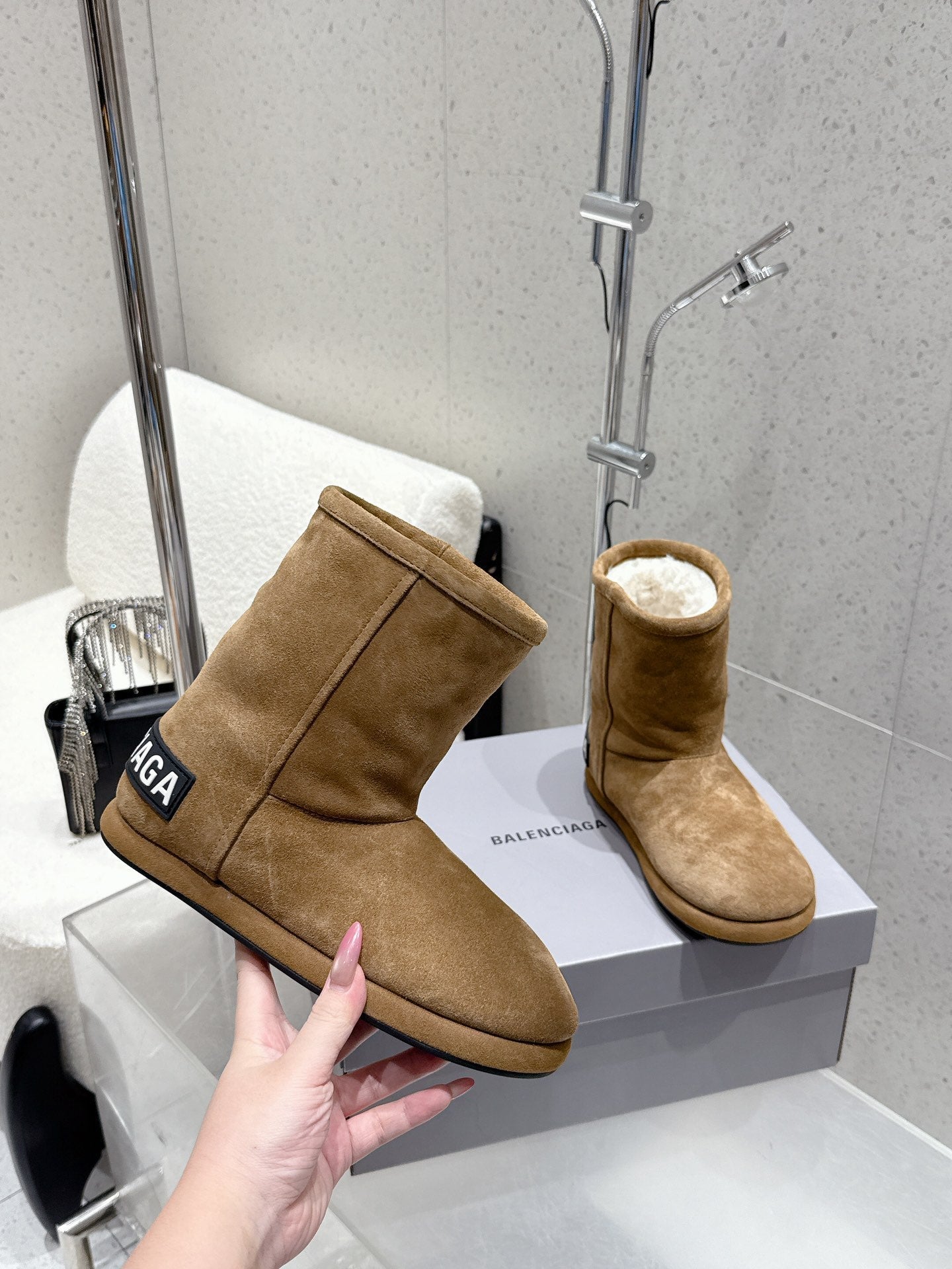 Balenciaga Alaska Soft Booties Brown Suede Shearing 554398