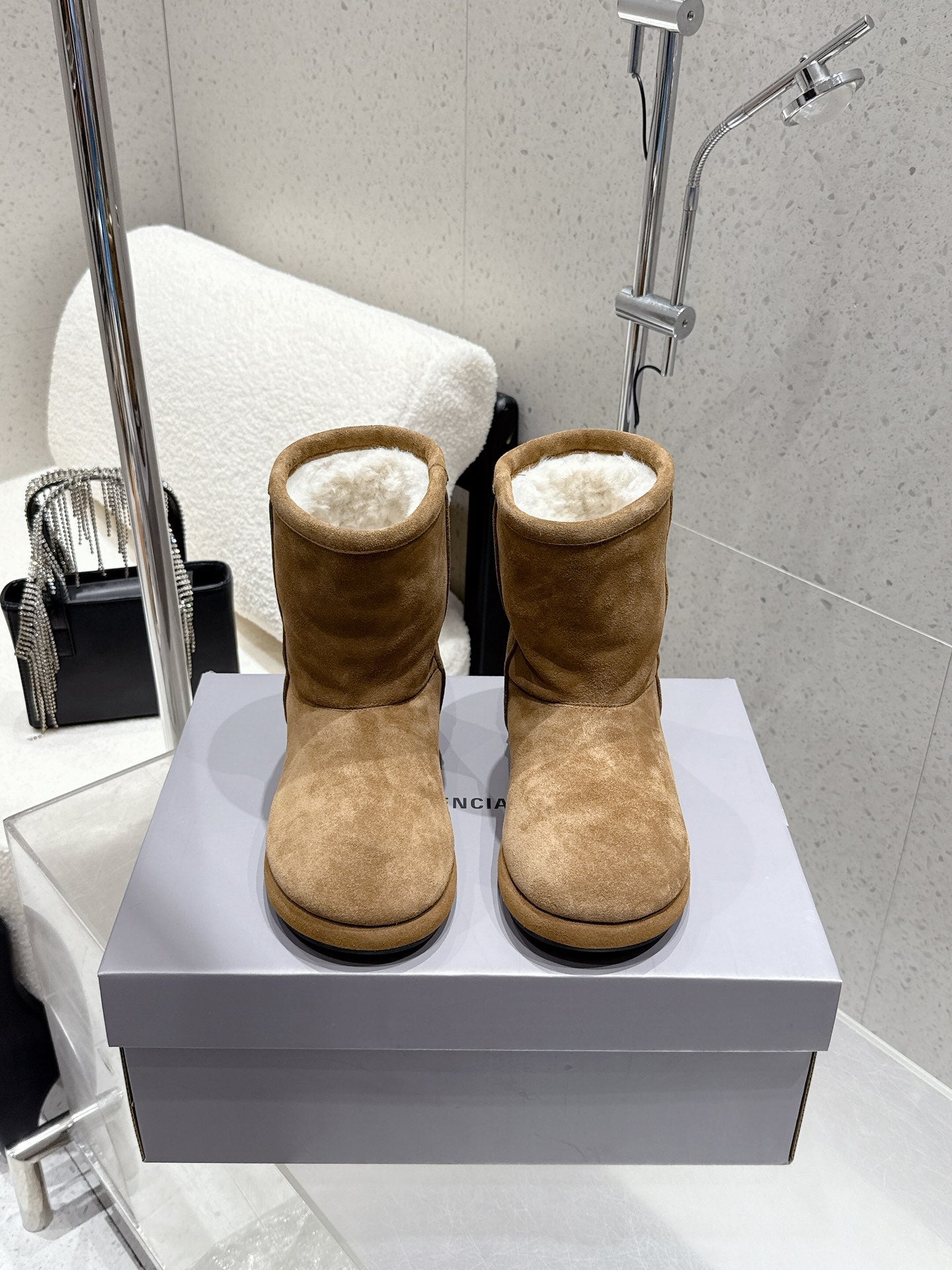 Balenciaga Alaska Soft Booties Brown Suede Shearing 554398