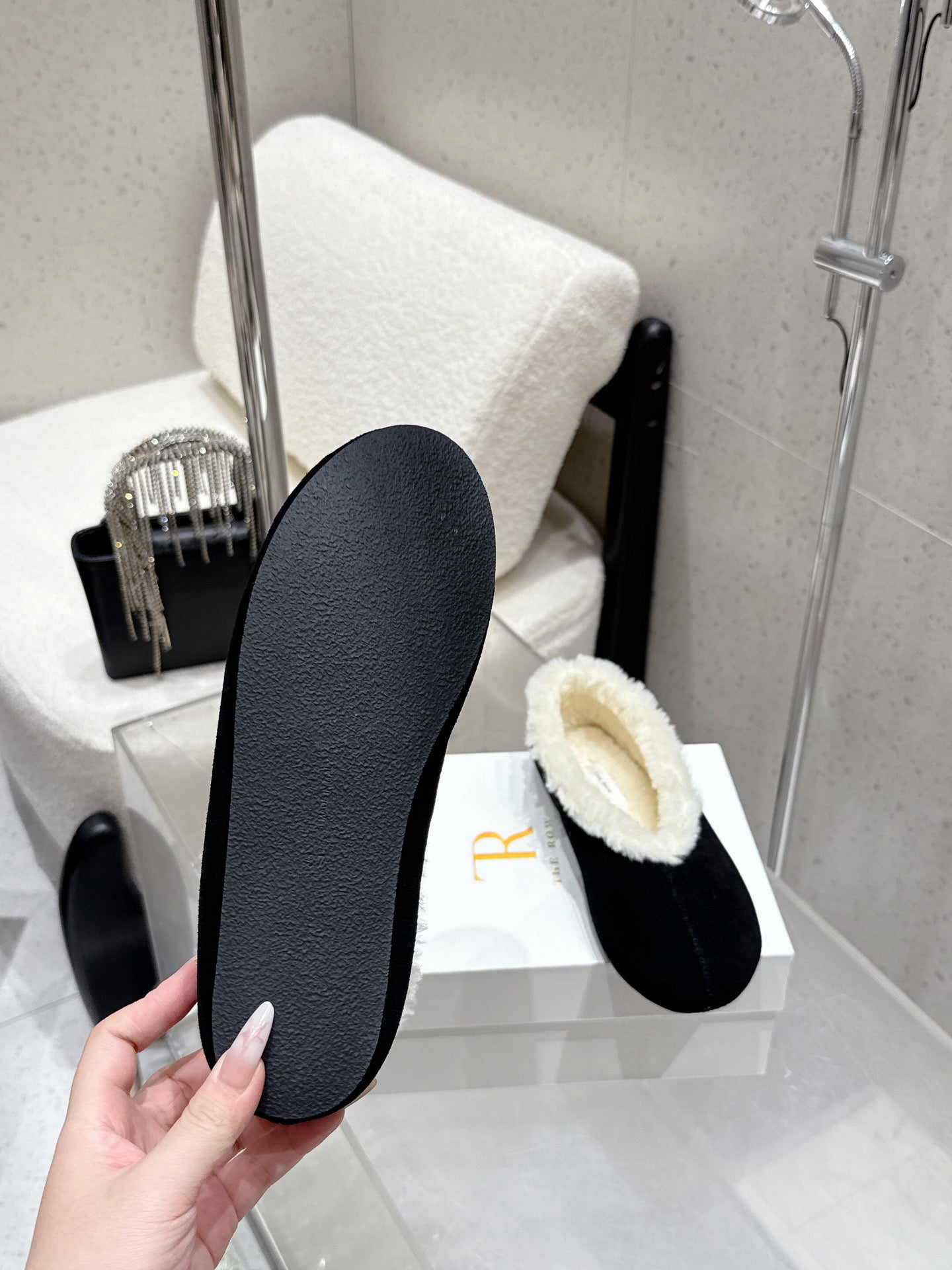 The Row 25ss Ballet Flat Black Nubuck Leather Fur 554385