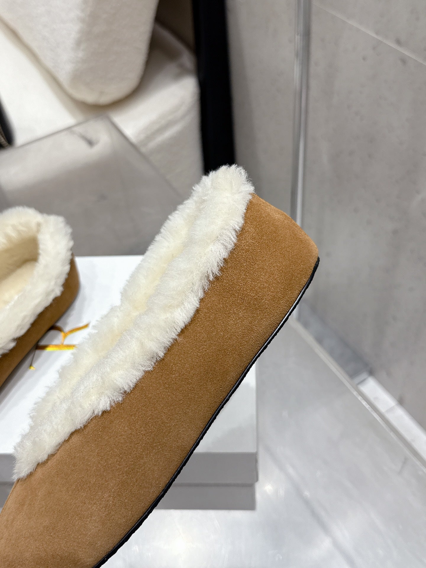 The Row 25ss Ballet Flat Brown Nubuck Leather Fur 554387