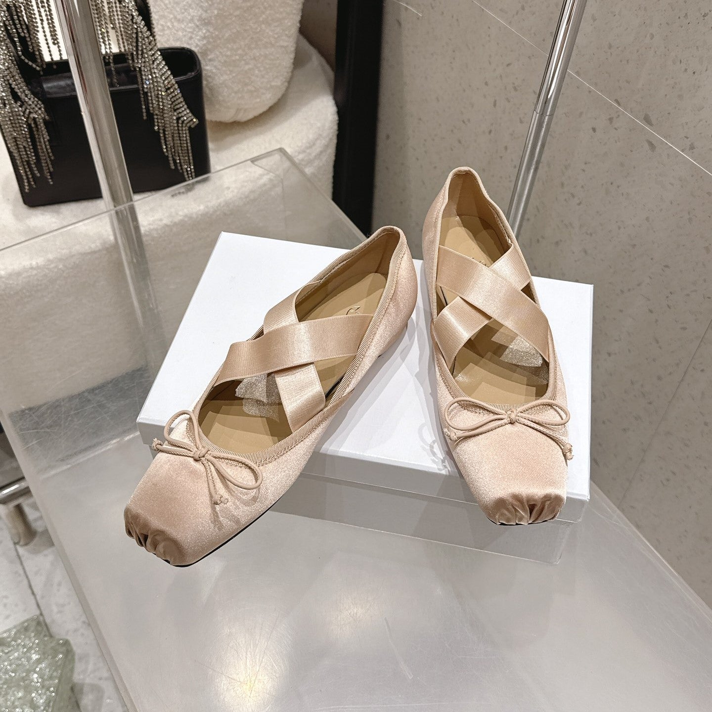 CL Ballet Butterfly Ballet Flats Beige Satin 610809