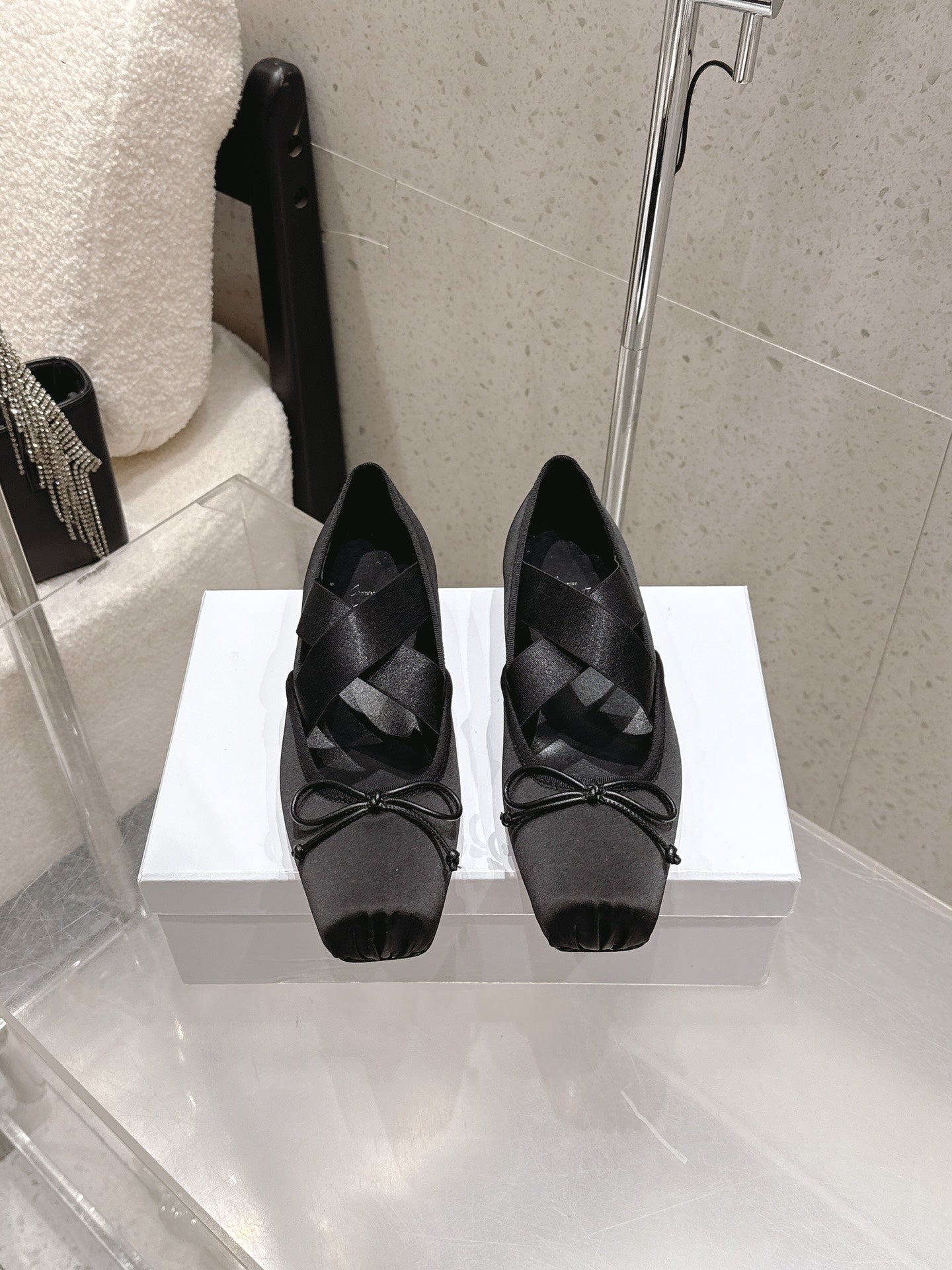 CL Ballet Butterfly Ballet Flats Black Satin 610811