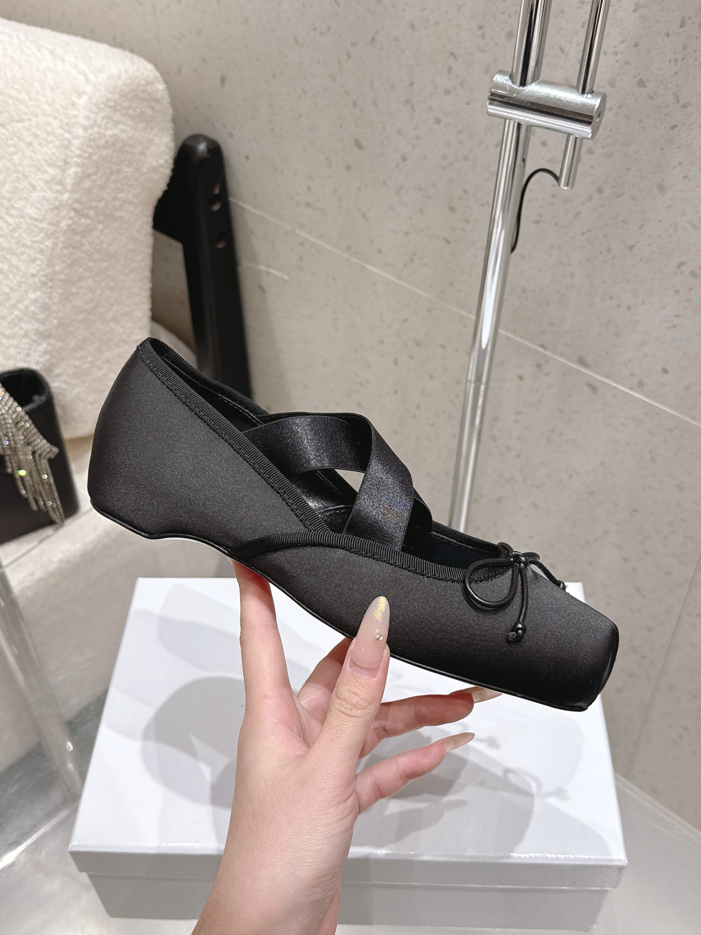 CL Ballet Butterfly Ballet Flats Black Satin 610811