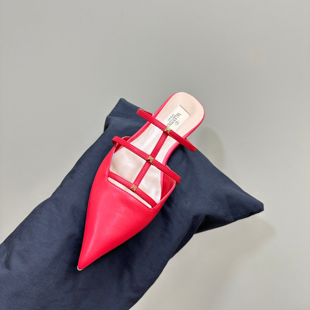 Valentino Rockstud Wispy Cherry Red Calfskin Mule 20mm