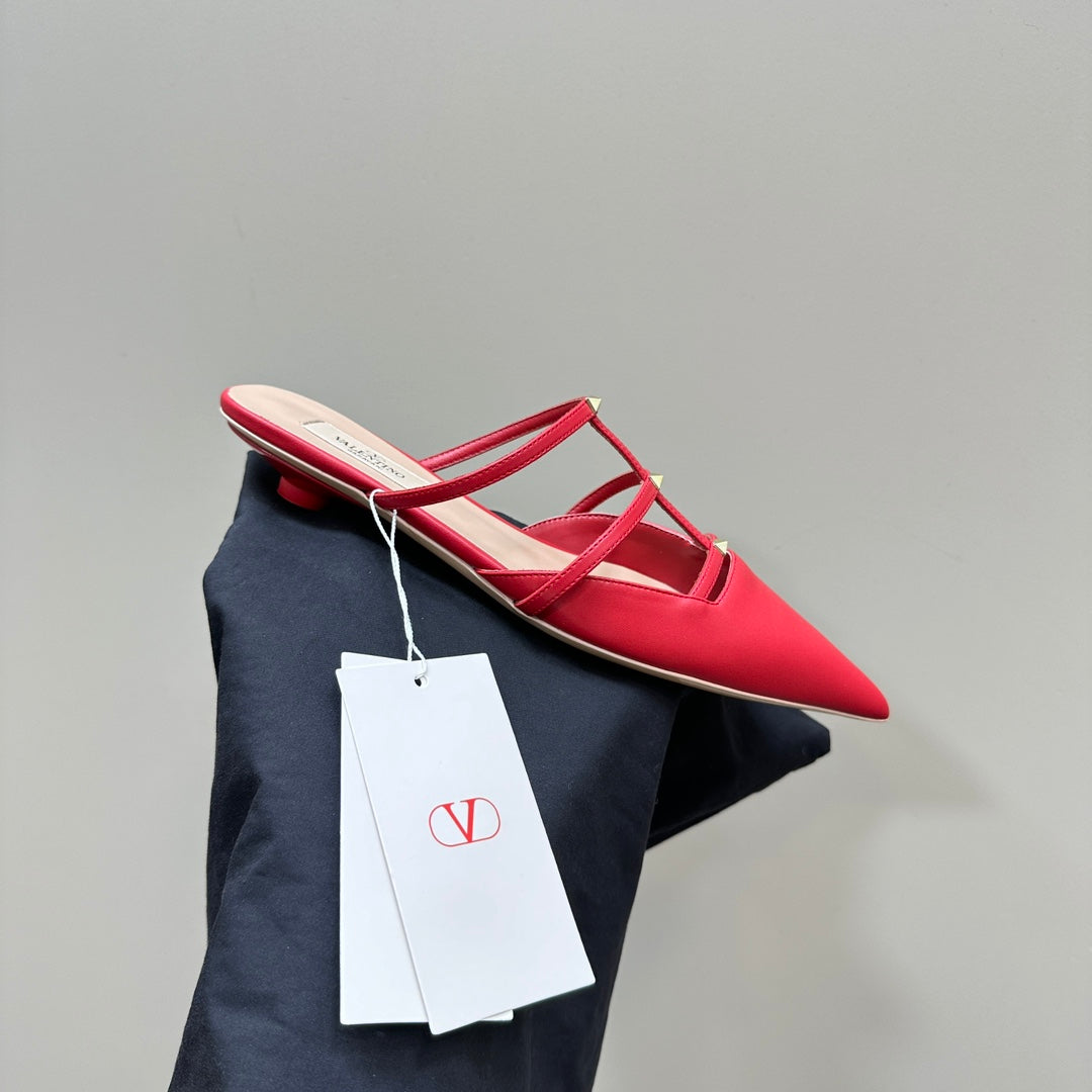 Valentino Rockstud Wispy Cherry Red Calfskin Mule 20mm