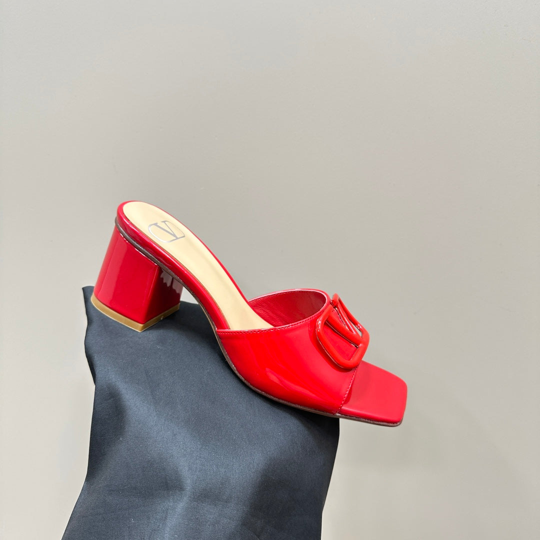 Vogo Signature High Shine Open Toe Sandals In Red Glossy Lambskin 839831