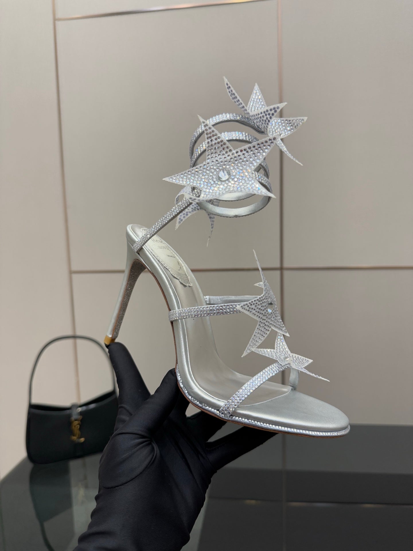 RC Sandals 9.5cm Sliver Rhinestone Silk 302584