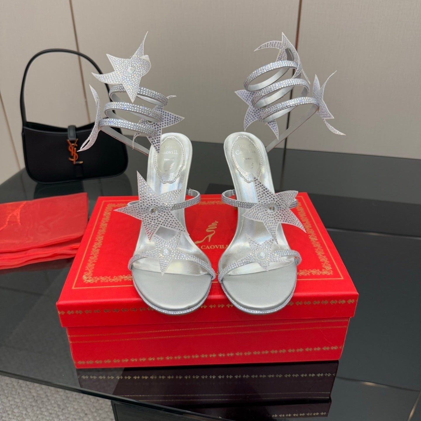 RC Sandals 9.5cm Sliver Rhinestone Silk 302584