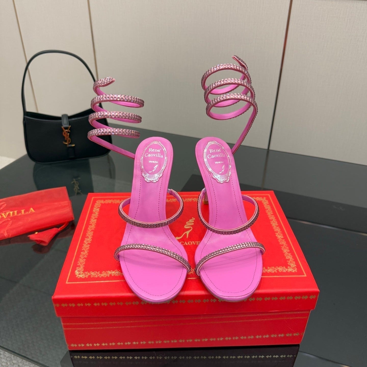 RC Sandals 9.5cm Dark Pink Silk Creole Crystal Diamond 302607
