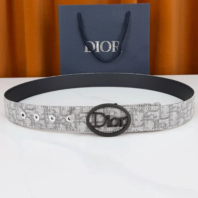Dior 2026 Oblique Oval Logo Buckle Belt 35mm Canvas