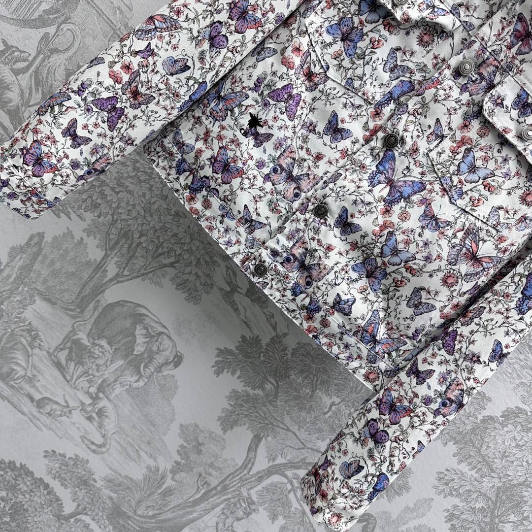 CD Jacket White Cotton Denim with Multicolor