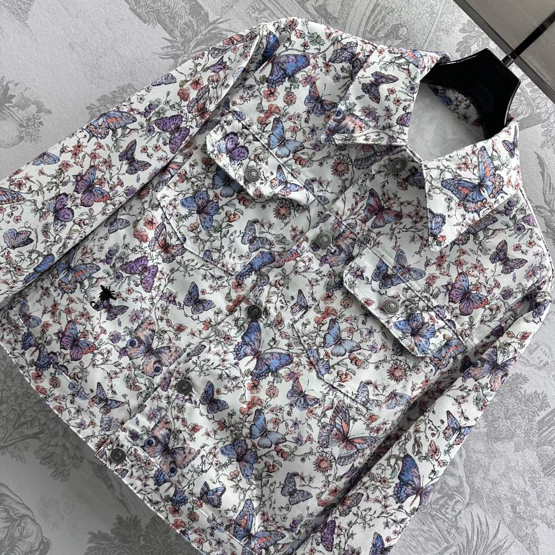 CD Jacket White Cotton Denim with Multicolor