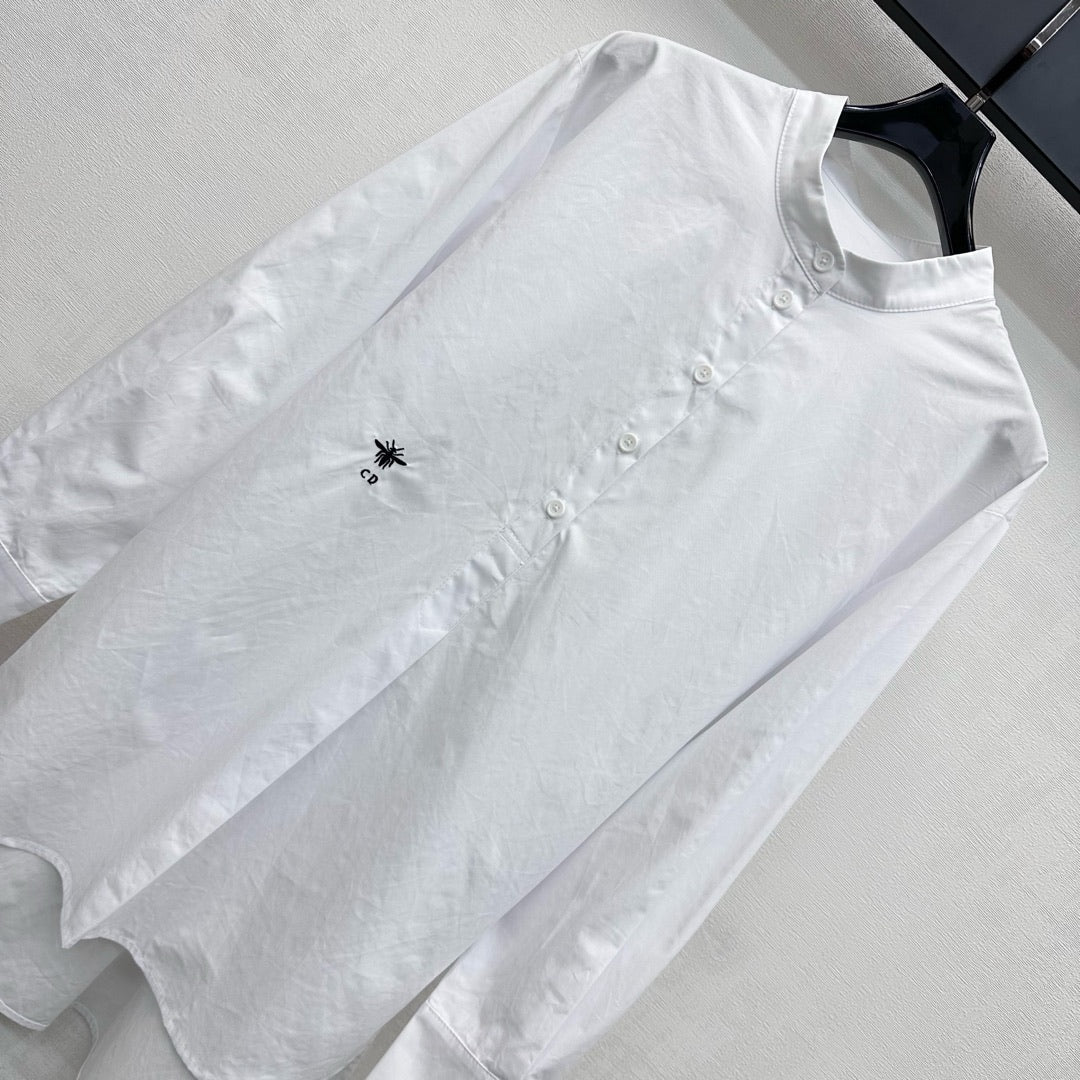 CD SS26 Broadcloth Long Stand Collar Shirt White Polyester 351870