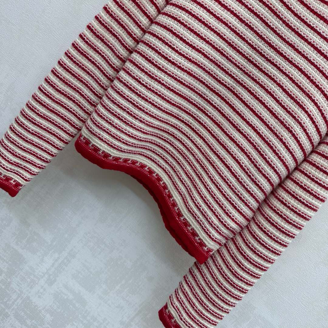 Dior 26S Striped Crew Knit Red mix Cream Wool Cashmere 341972