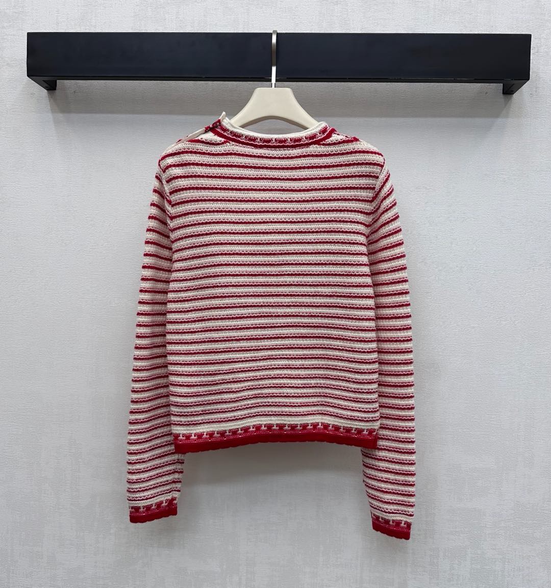 Dior 26S Striped Crew Knit Red mix Cream Wool Cashmere 341972