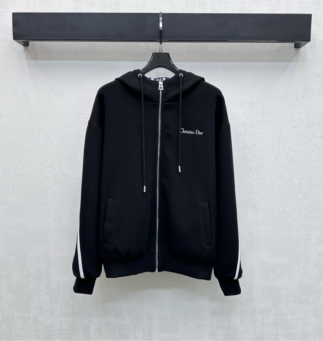 CD SS26 Logo Embroidery Zip-Up Hoodie Black Polyester 351899
