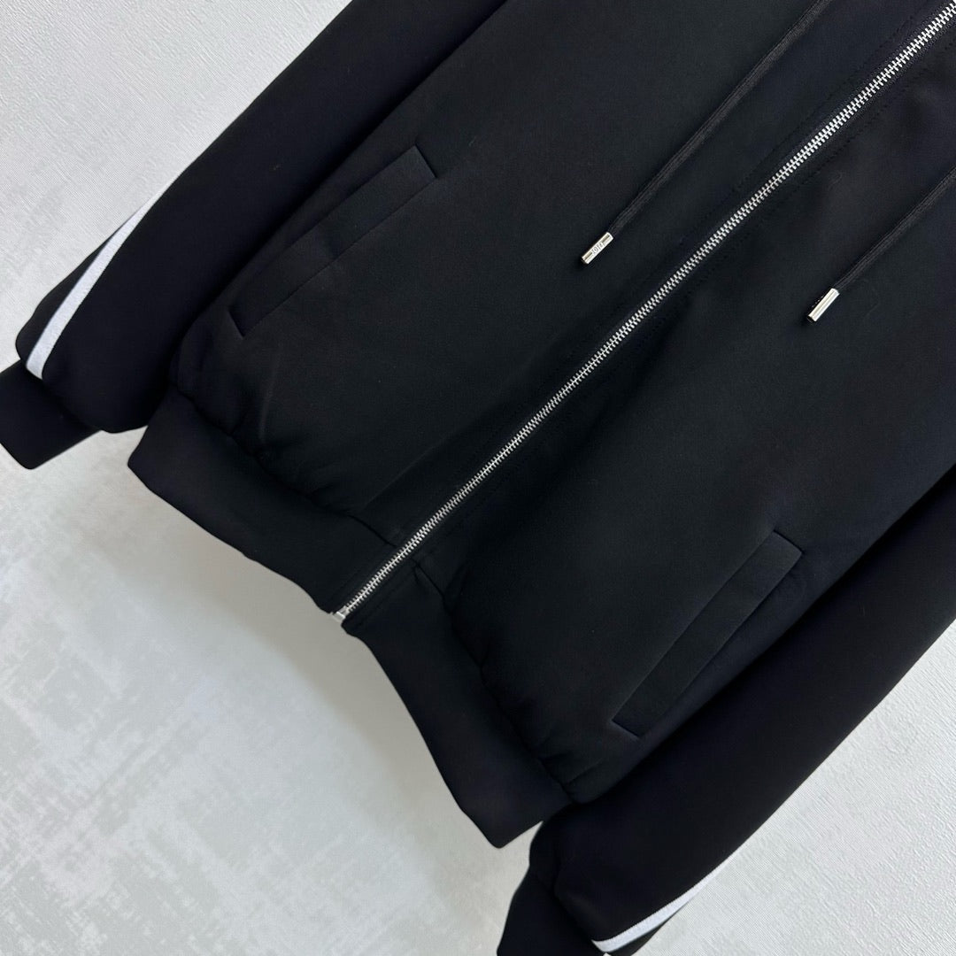 CD SS26 Logo Embroidery Zip-Up Hoodie Black Polyester 351899