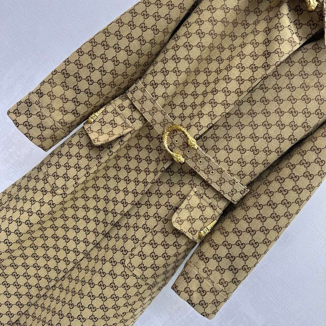 GG Jacquard Belt Trench Coat Cotton Canvas 342896